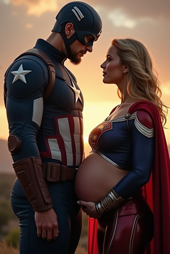 Captain America with pregnant Supergirl giving birth