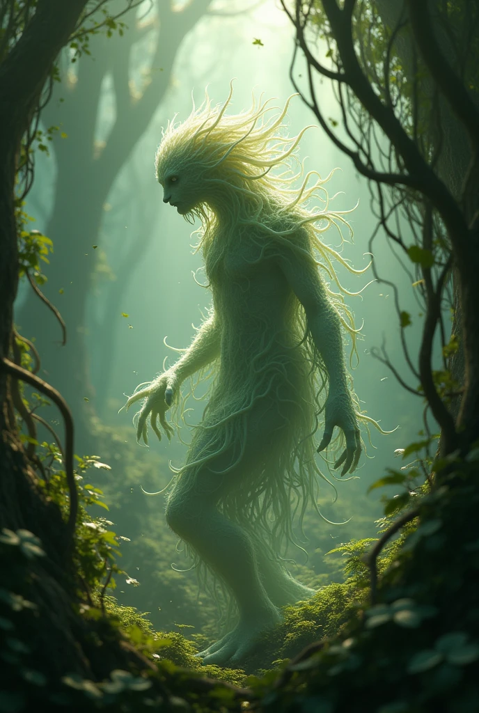 The body is like that of a skinny adult.。The hands and feet are webbed。The top of his head is bald and green petal-like hair surrounds the bald spot.。I'd like it to have a more mysterious atmosphere.