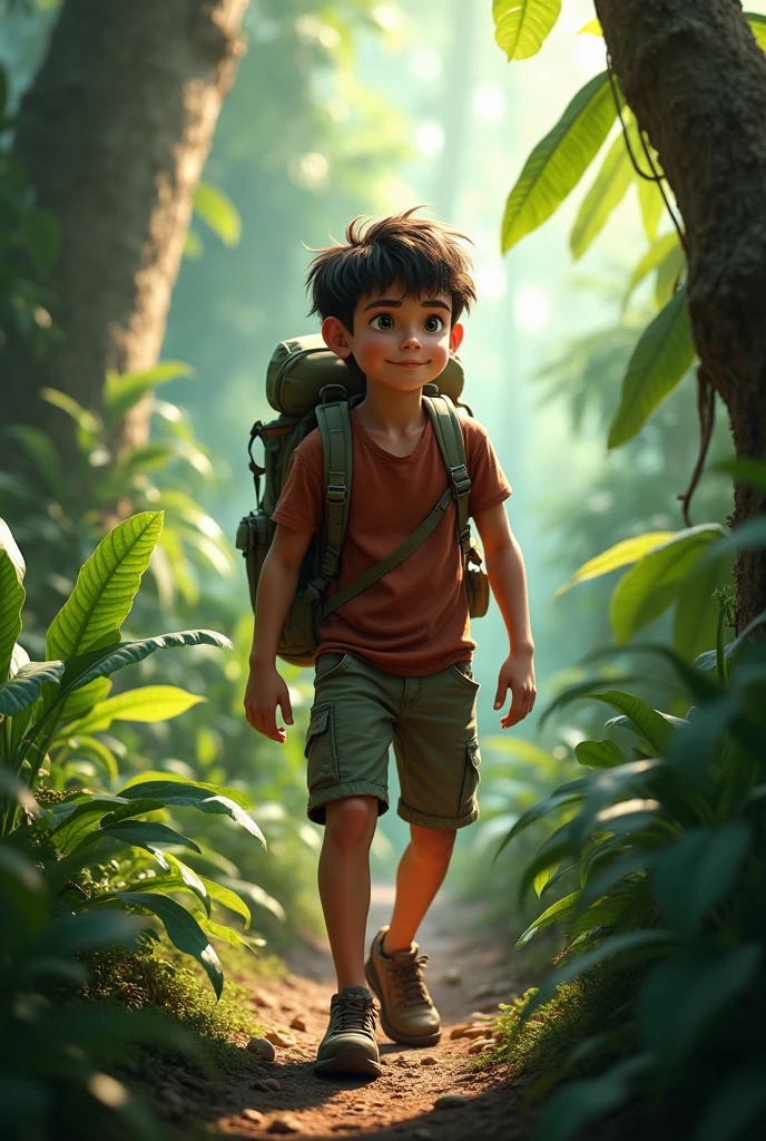 Create a ager boy image in jungle create a realistic type not cartoon type