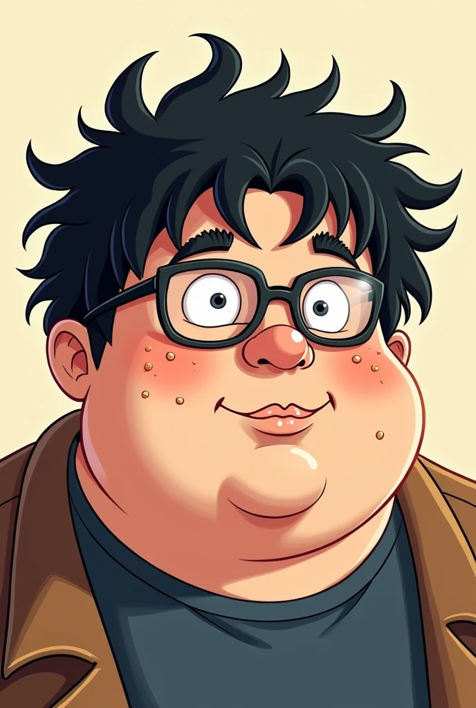 Sachauzumaki a little chubby man with pimples on his cheeks with glasses and black hair drawing