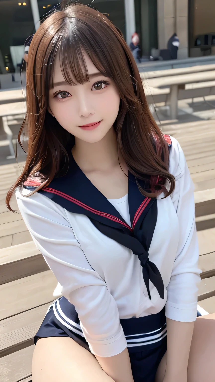 Tabletop, Highest quality, figure, Very detailed, In detail, High resolution, 8k wallpaper, Perfect dynamic composition, Beautiful attention to detail, (Sailor suit、quatting and spreading legs 1.2),Medium Hair,  Natural color lip, Random sexy poses,smile,