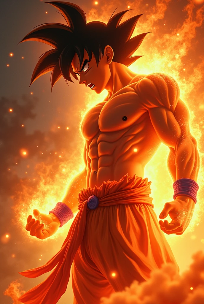Son goku shining like a demon. Fire flames coming out from the son goku. Son goku doing sex with chi-chi. Son goku going to give his penus in the chi-chis ass 