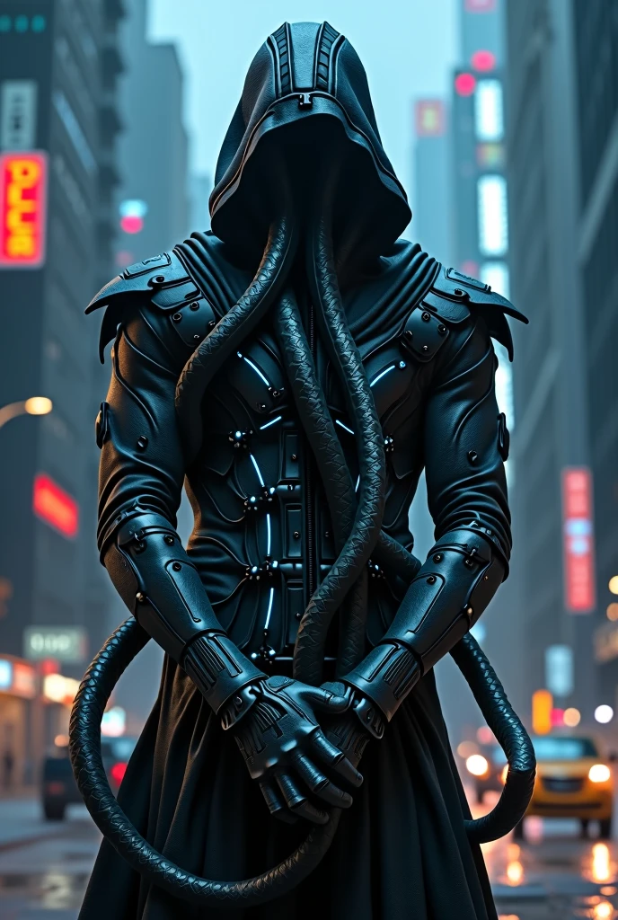 Tentacle entanglement, uniform, Binding hands togethe, Foreign object invasion, monster breeding, wet, slime, tentacles, slimy tentacles, monster and human breeding, Tentacles wrapped around the body, Insert tentacles into the body,# Prompt 4: Stealth Assassin
Design a hyper-realistic, photo-realistic image of a stealth assassin in a futuristic cityscape at night.
The assassin should be clad in dark, sleek armor with glowing blue lines and a full-face mask that obscures identity.
Include a backdrop of towering skyscrapers with neon lights and a bustling city below, capturing a sense of secrecy and high-tech espionage.