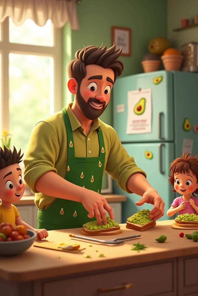 The avocado man makes his kids sandwiches for school