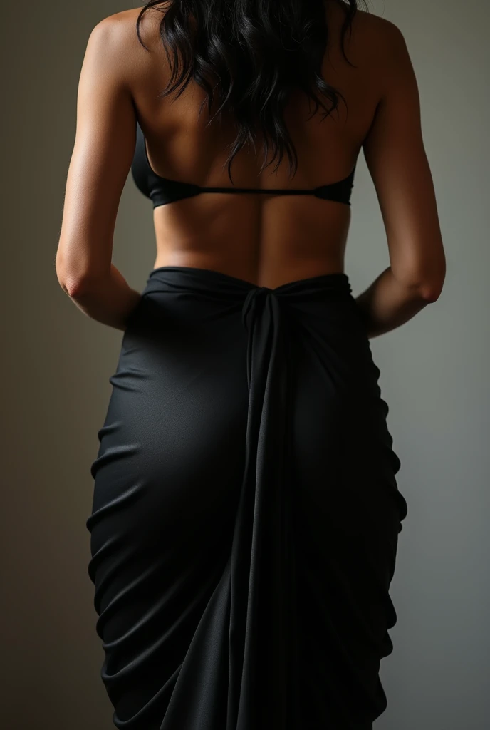 Indian young 80 kg girl showing hot ass in black saree, back pose,butt crack