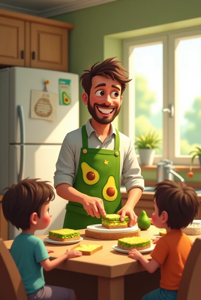 The avocado man makes his kids sandwiches for school