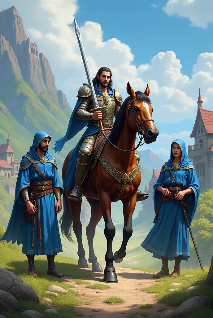 Create board pieces, a man on a horse, and 3 blue villagers