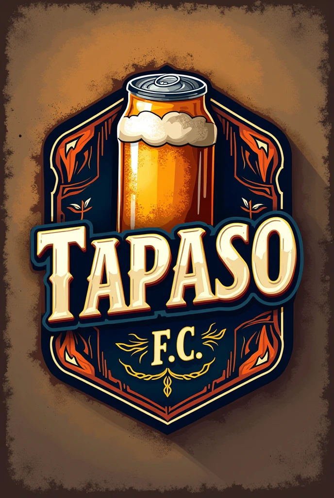 Football team crest with a beer that says Tapazo F.c