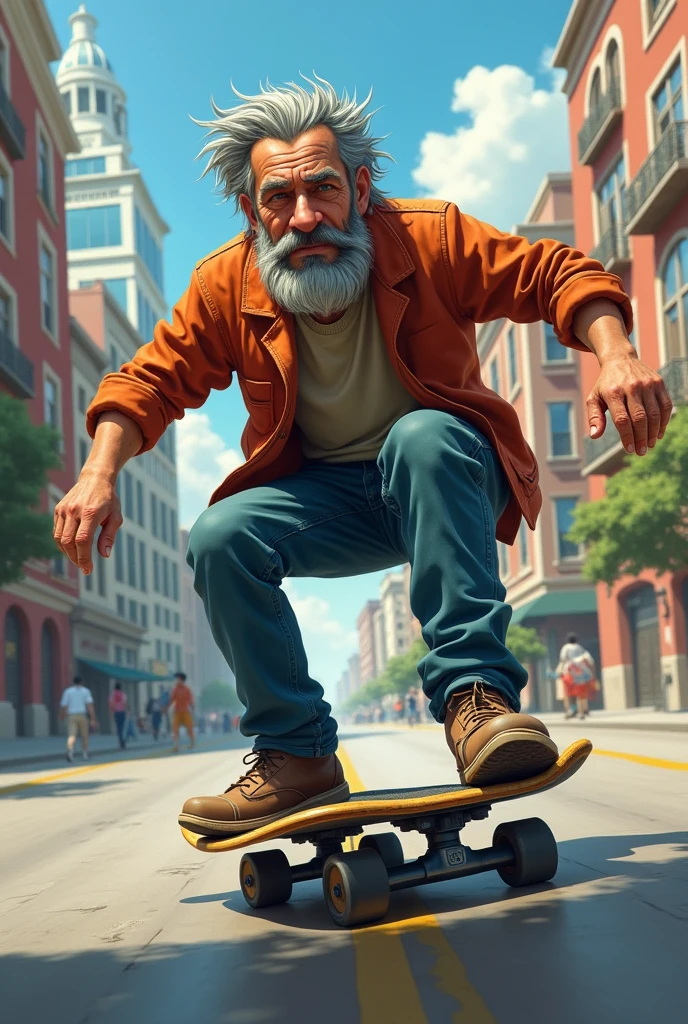 Create Miguel Luis Amunategui on skateboard at 50 years old