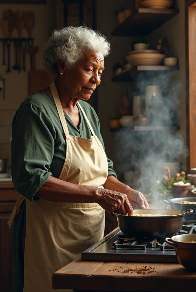 Create a drawing of an elderly black woman cook 