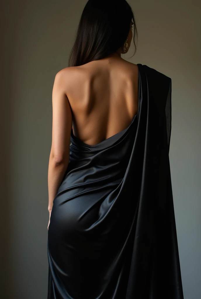 Indian young 80 kg girl showing hot ass in black saree, back pose,butt crack