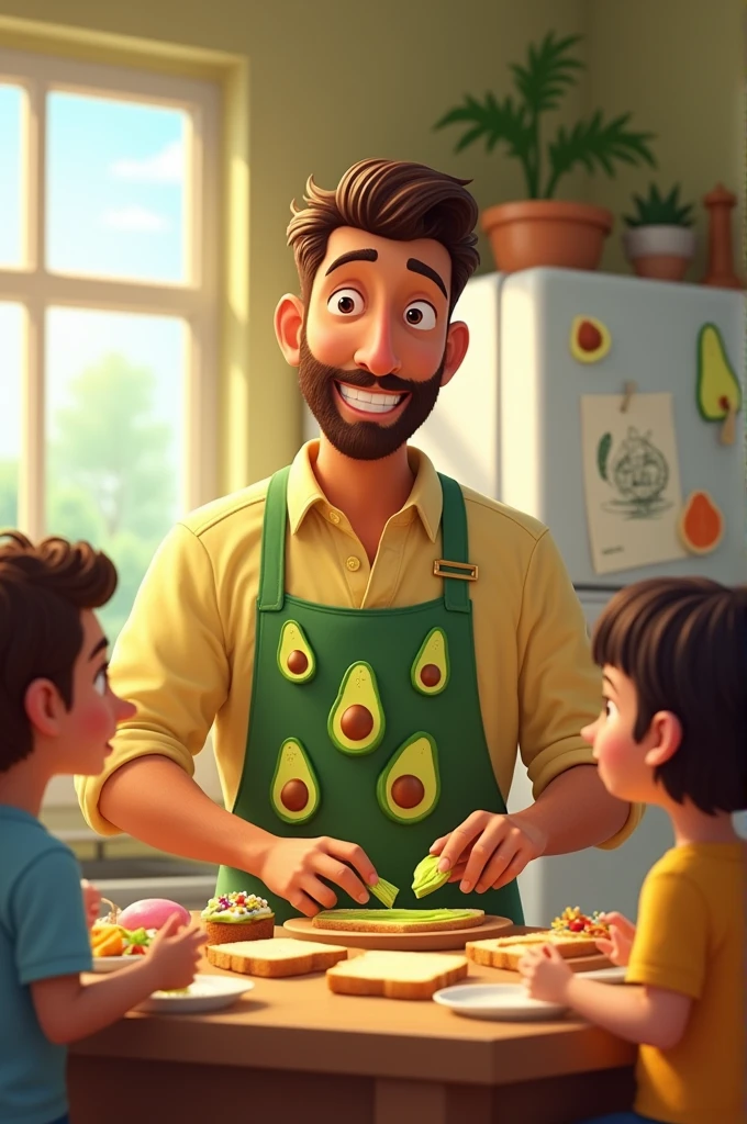 The avocado man makes his kids sandwiches for school