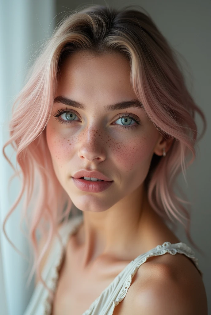 photo of rousse age 28 girl, cheveux pastels, taches de rousseur sexy, Beau, jeune, Reflex numérique, 8k, 4k, ultraRéaliste, Réaliste, peau naturelle, peau texturée