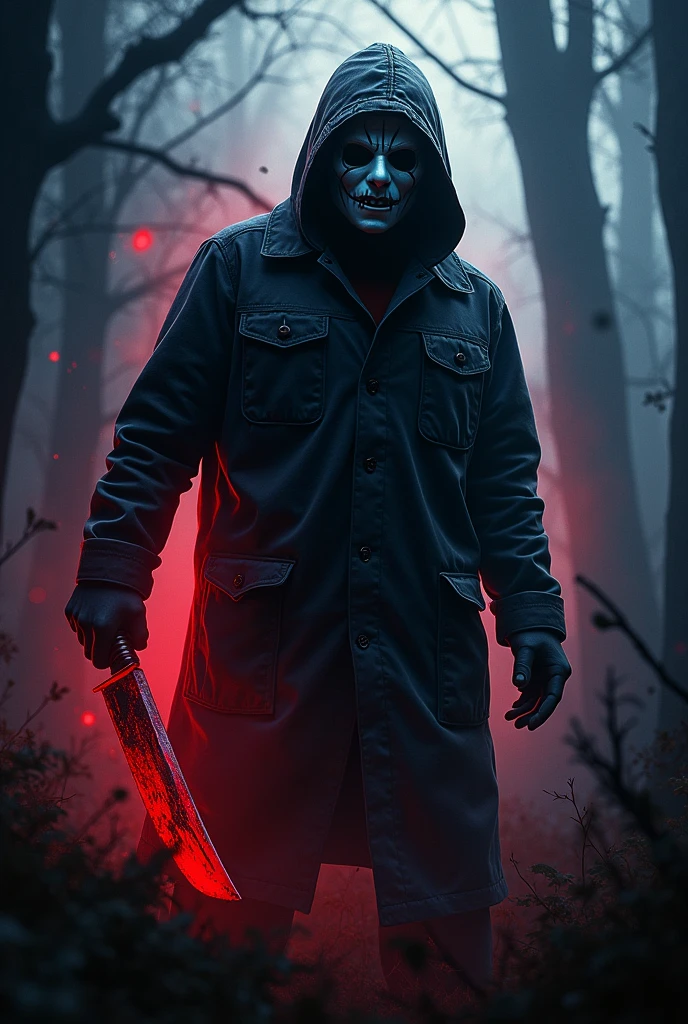 Halloween festive background、８ｋ、Dark fantasy、City of Halloween、Ultra HD、Amazing image quality,４ｋ、boogeyman、all back、work shoeichael Myers、Black work clothes、Jumper、Knife、blood droplets、Full Body Shot,Give the viewer a malicious look, Grabbing Viewer, For the viewer,Shallow depth of field, Vignette, Very detailed, High budget, Bokeh, CinemaScope, Sulky, amazing, nice, Film Grain, granular . Creepy, Anxious, dark, Creepyな, Suspenseful, strict, Very detailed

