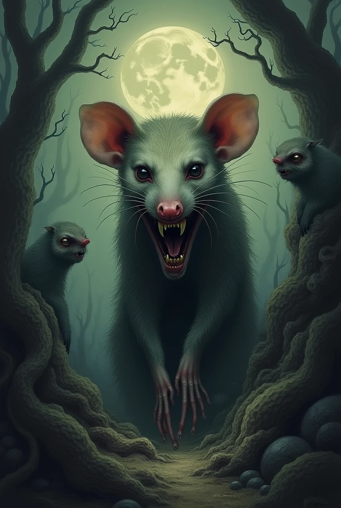 create a opossum logo in style of Zdzisław Beksiński with the term "MAGIC TOSQUERA"