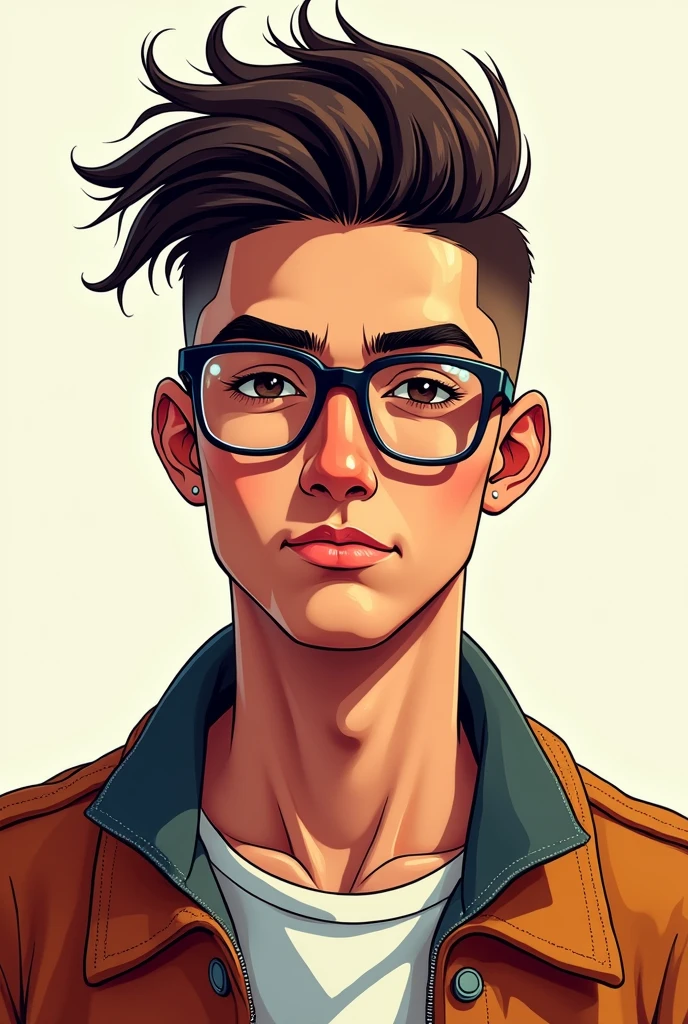 Sachauzumaki man not so chubby and with pimples on his cheeks with glasses and with the south side fade haircut drawing
