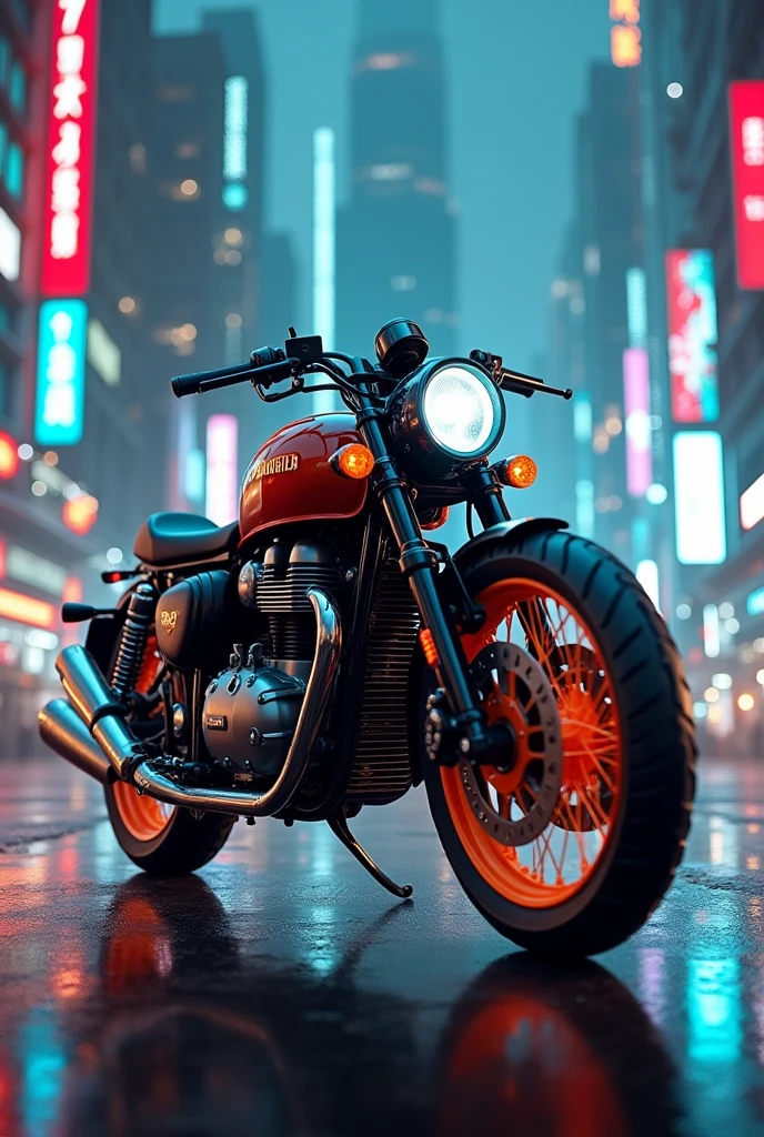Royal Enfield in cyberpunk City