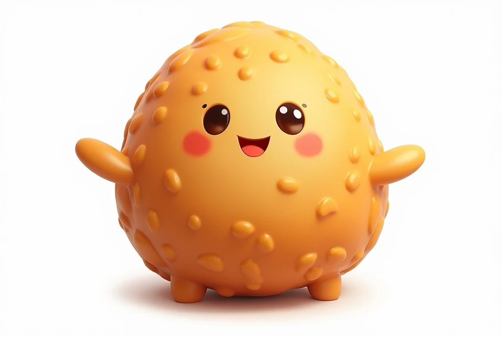 Create a hyper-realistic image of a mascot shaped like a coxinha, shown from a front-facing view. The coxinha should have a smooth, golden-brown exterior with a slightly crispy texture, capturing the realistic details of a freshly fried snack. Ensure the mascot has a friendly and approachable expression, possibly with cartoonish eyes and a smile. The background must be completely white, resembling a studio setting or transparent, with no distractions or additional elements. The entire coxinha mascot should be fully visible, with no parts cut off. ((image in focus))) Use soft, flattering lighting to highlight the texture and color of the coxinha, emphasizing its appetizing appearance. The image must be ultra-realistic, crystal clear, 8K UHD, with fine details and a polished, high-quality finish. Ensure the entire image is extremely sharp and in perfect focus, with absolutely no blurriness or softness. All details should be perfectly clear and defined, with absolute focus across the entire image. Use the lens at full aperture to achieve maximum sharpness and clarity ((image in focus)))