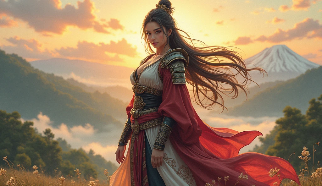 Anime Warrior Princess in a Realistic Japanese Landscape