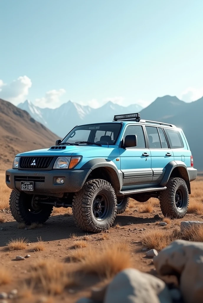 Misubishi Montero Pajero Light Blue with All Terrain Tires