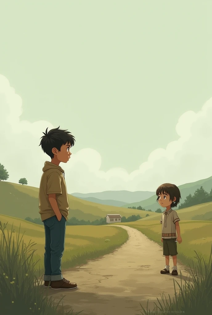 A boy saying goodbye to a girl from a distance