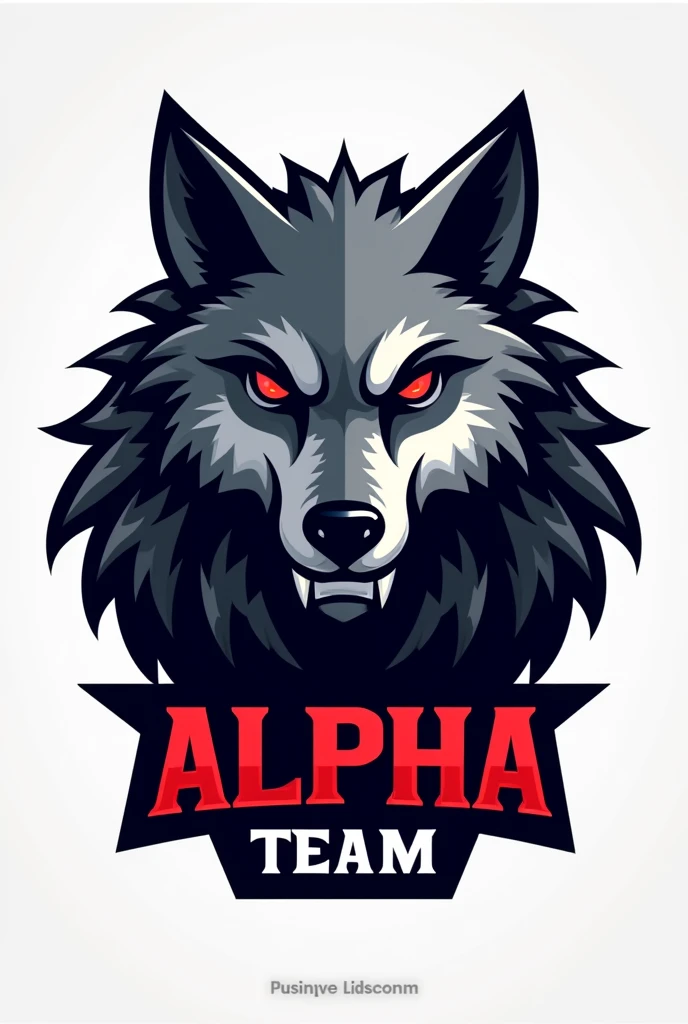 Create a gaming logo of a wolf listening and just below the letters highlighted in red and bold "ALPHA TEAM"