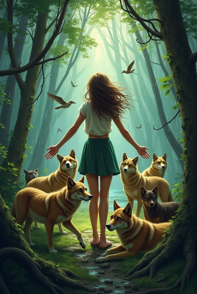Just as the storm can't separate us, the strength of friendship will always keep us together .[background in jungle]
Note: Her friends all animals in the forest 