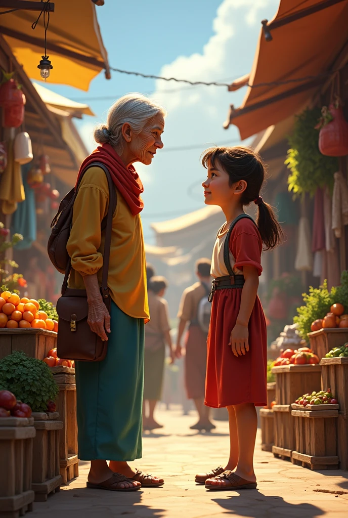 Village woman running after a scared baby carrying and running with a fried chicken lap from a kitchen