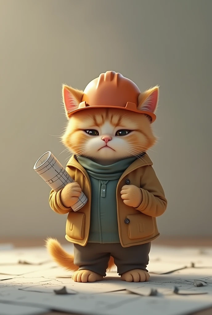 make a generate an animated tiktok format kitten that is extremely depressed and exhausted because he studies architecture. HE HAS TO BE SAD AND IT SHOULD BE NOTICED THAT HE IS A DEPRESSED ARCHITECT, with an architect's helmet and some plans that is a kitten and SAD SAD IS DEPRESSED AND EXHAUSTED