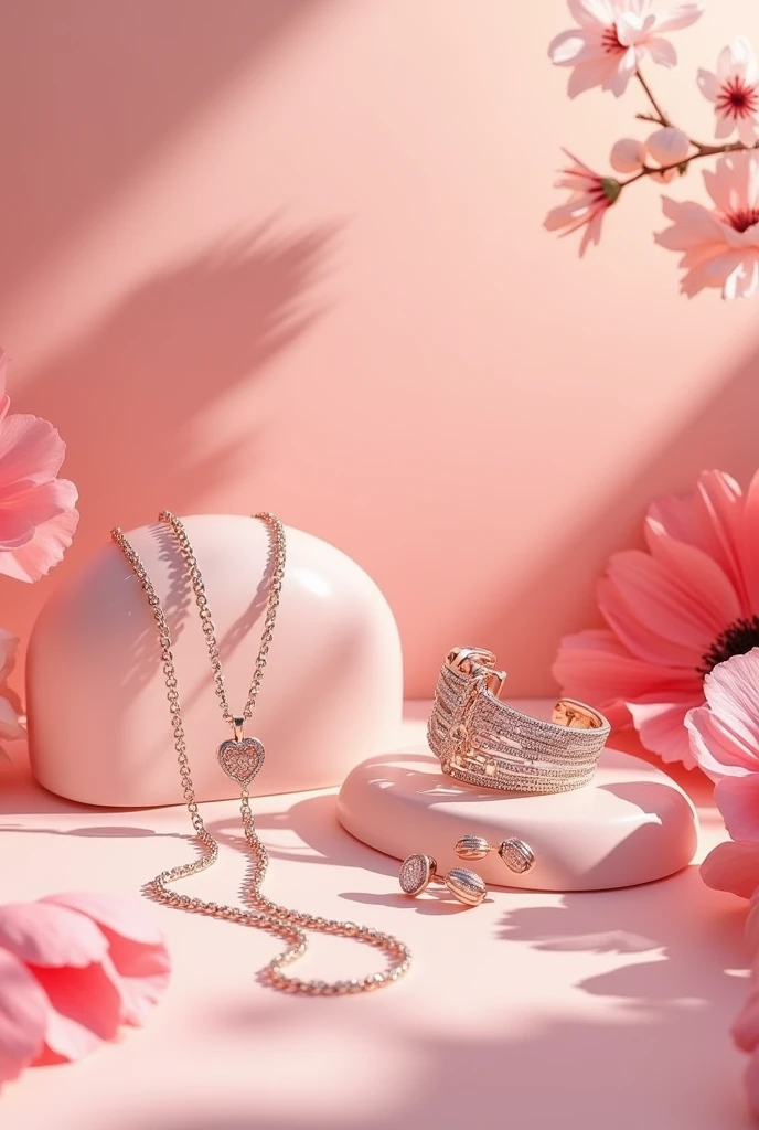 Create an opening post for jewellery brand called cyra, scene should be in pink shade, poppy type design, don't use any model, please show realistic jewellery