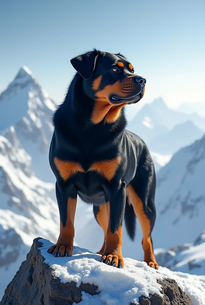 A rottweiler on top of Everest