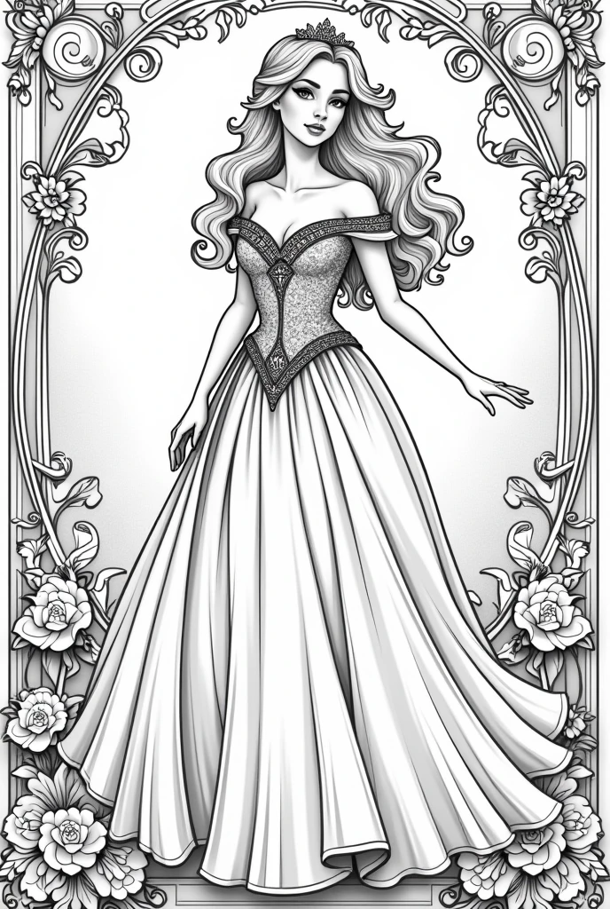 princess, Coloring page, black-and-white