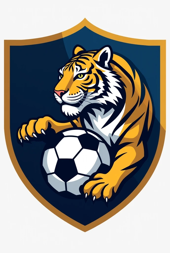 Shield for soccer team , WITHOUT LETTERS AND THAT THE COLOR GOLD WITH BLUE AND WHITE PREDOMINATES AND THAT IT IS ELEGANT AND THAT IT INCLUDES AN ELEGANT SOCCER BALL WITHOUT LETTERS OR NUMBERS AND A TIGER



 

