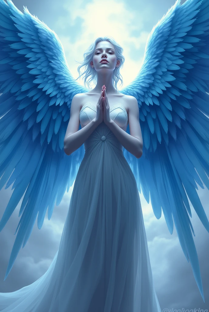 Seraphim are described as follows: "Each had six wings: with two he covered his face, with two he covered his feet, and with two he flew.". With features of a man with 6 blue wings