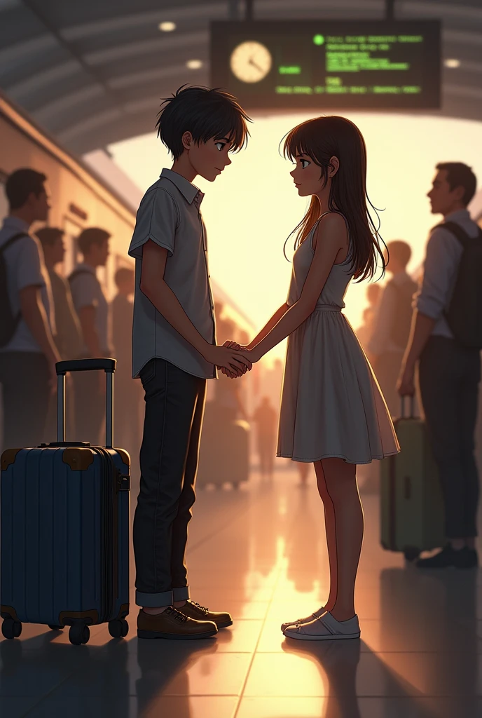A boy saying goodbye to a girl going far away