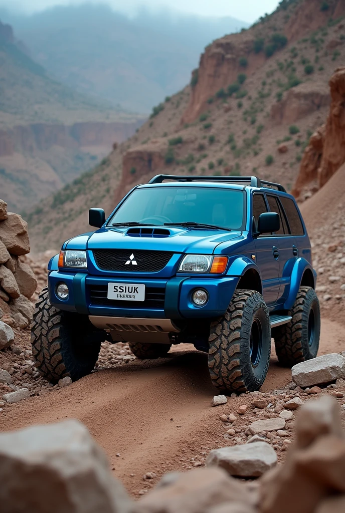 misubishi montero 2001 blue with all terrain tires