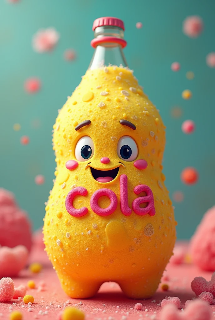 Sponge bottle/can shape with cola is written in the middle
