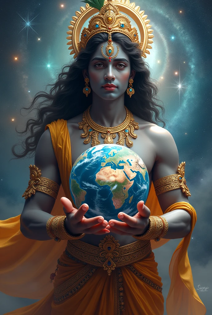 Lord krishna holding earth in his hand