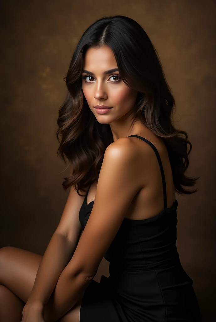 A beautiful artistic photograph of a model posing sensually in a studio, with soft lighting and a simple background