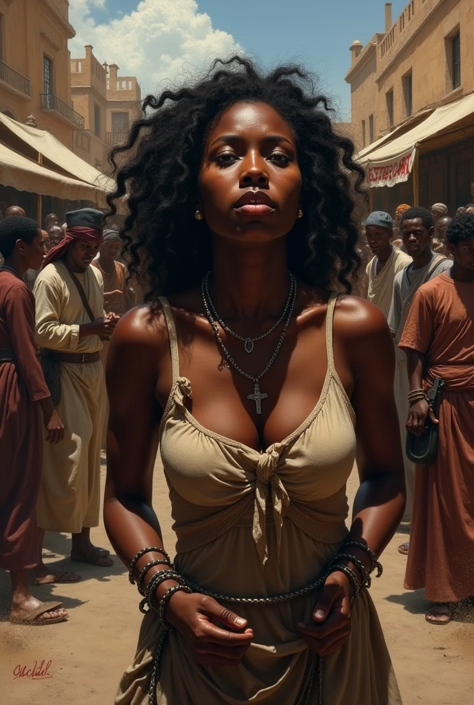 A beautiful black woman being dragged from market to market 