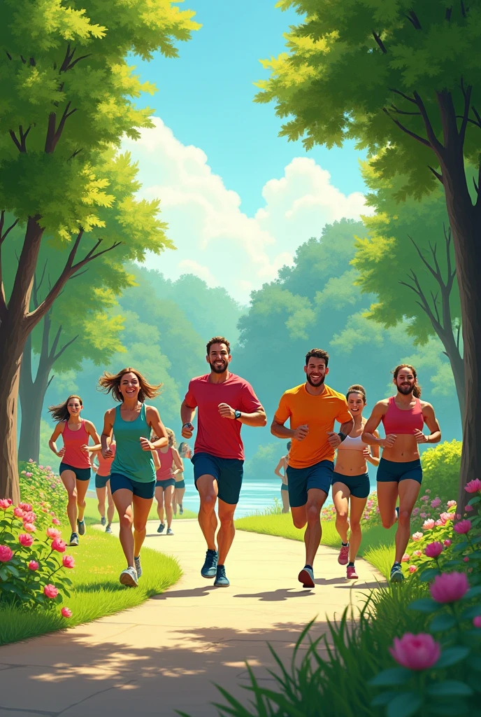 People running in park 