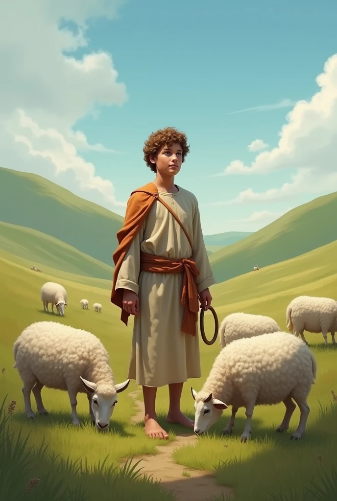 clearing! Here is a prompt to create a biblical image of David with sheep:

"Create an image of David, the young shepherd, in a pastoral setting, surrounded by sheep. David must be wearing simple shepherd&#39;s clothes., with a tunic and a sling in his hand. The sheep must be around him, grazing peacefully. The scenery should include green hills and a clear sky, representing the tranquility and peace of the countryside. The style of the image should be inspired by traditional biblical art., with a soft color palette and a sense of serenity."