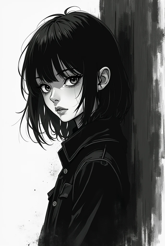 a black and white drawing of a girl, in the style of cyberpunk manga, heavy use of palette knives, dino valls, blink-and-you-miss-it detail, chris samnee, animated gifs, brooding mood --ar 62:121 --stylize 750 --v 6