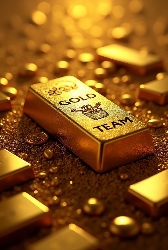 Generate an image about gold team, gold bars, money, betting platform cover for whatsapp group with the wording centralized gold team