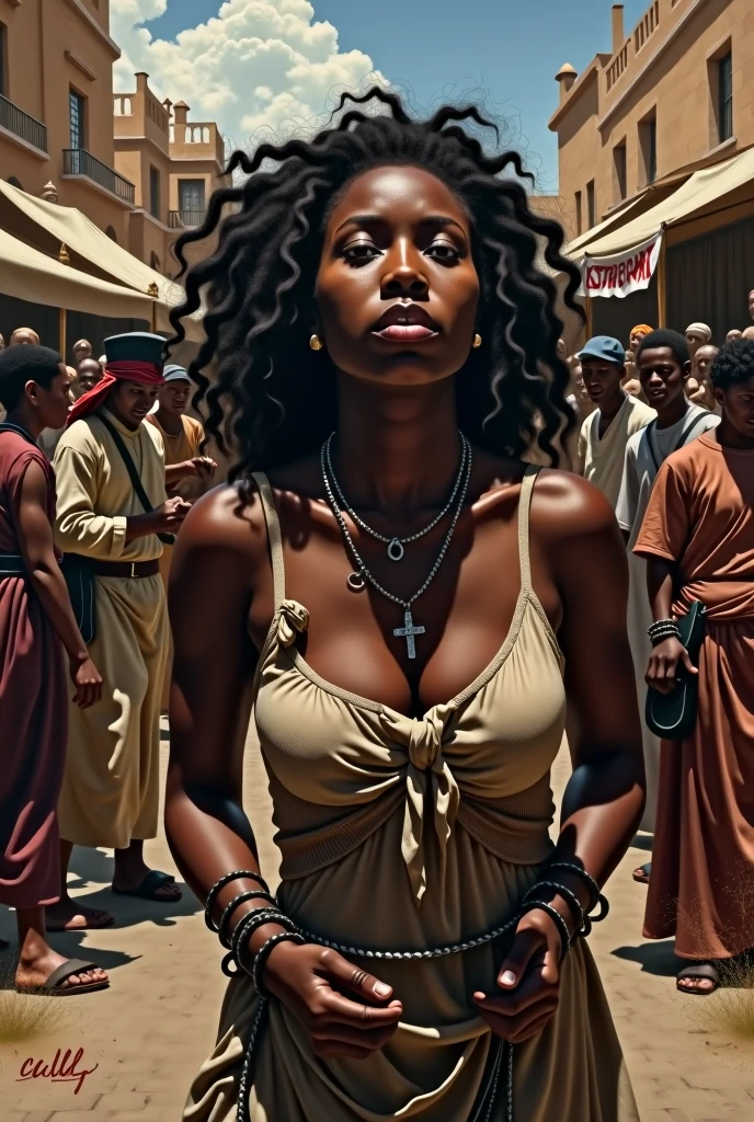 A beautiful black woman being dragged from market to market 