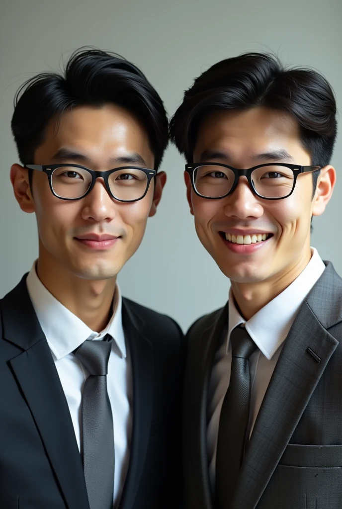 ((Identical twins)), (identical face and body)), ((Asian Male)), ((man only)), ((early 20s)), ((young)), ((Hong Konger)), ((Handsome)), ((wear glasses)), (best quality)), ((realistic)), (details))
