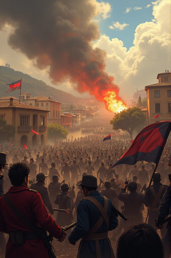 create an image based on this snippet: "several revolts and conflicts broke out, like the cabinage, the farroupilha, the sabinada and the balaiada