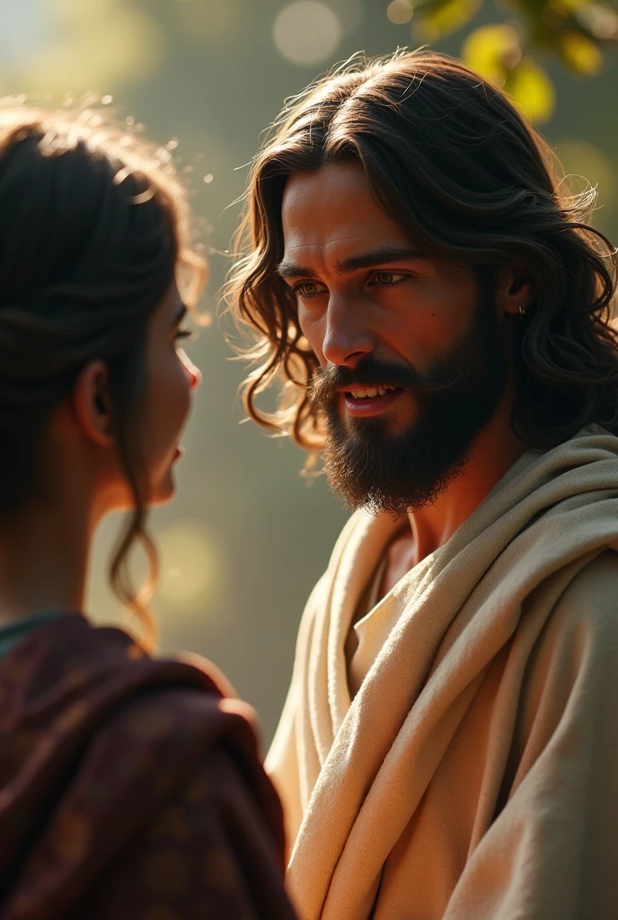 (photorealism:1.2), (8) Jesus seeing a person.(photo realism)