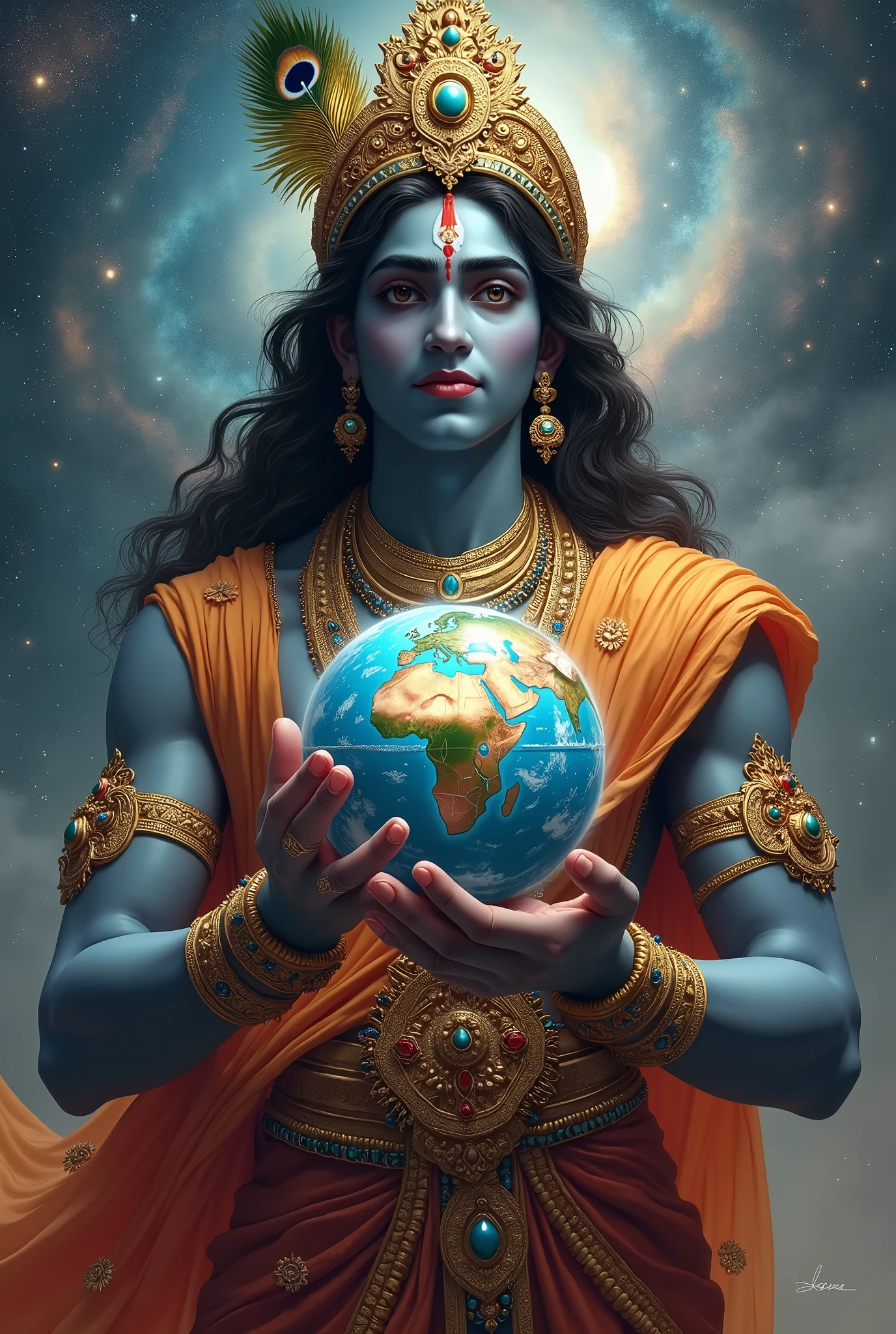 Lord krishna holding earth in his hand
