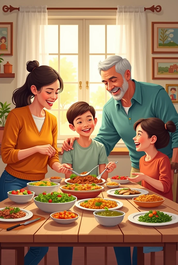 Chat create a drawing with the theme of food and family health 